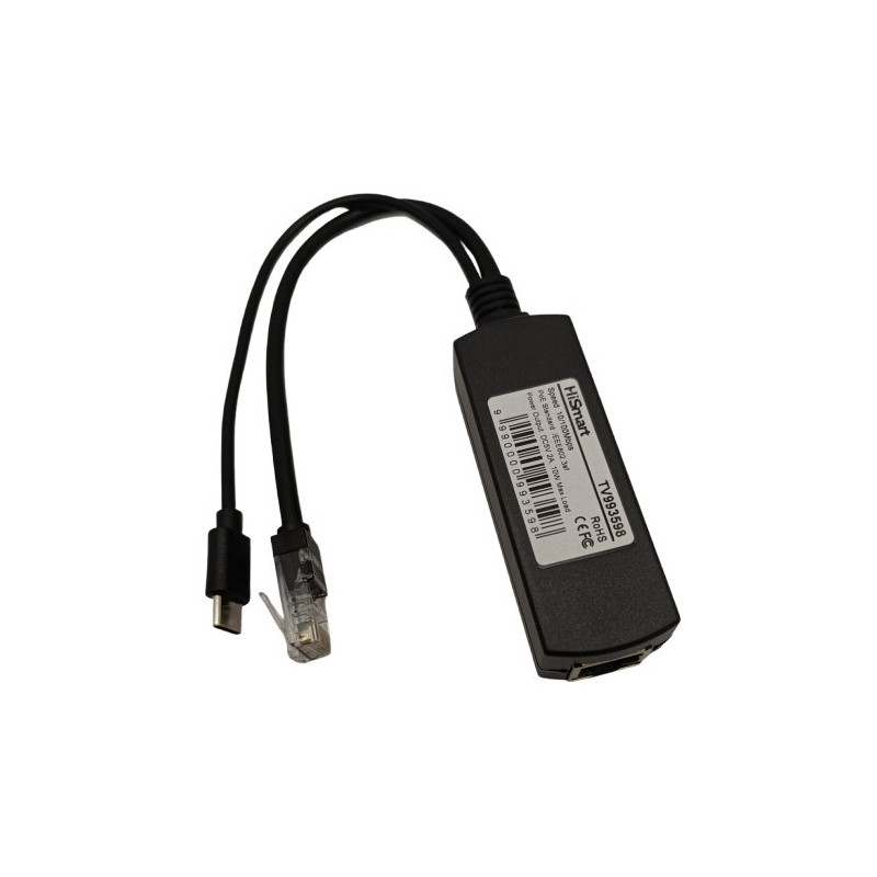 PoE 10 / 100M spliteris 10W, USB-C 5V 2A