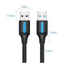 CABLE USB3.0 MALE TO MALE / 0.5M BLACK CONBD VENTION