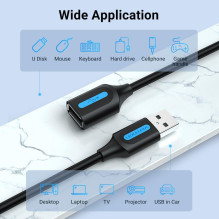 CABLE USB2.0 MALE TO FEMALE / 2M BLACK CBIBH VENTION