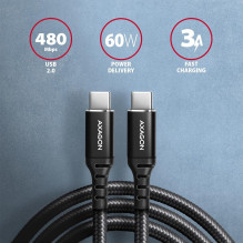 CABLE USB-C TO USB-C 3M 60W / HQ BLACK BUCM-CM30AB AXAGON