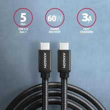 CABLE USB-C TO USB-C 2M 60W / BLACK BUCM3-CM20AB AXAGON