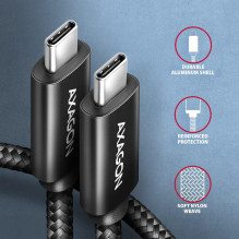 KABELIS USB-C Į USB-C 2M 240W / BRAID BLK BUCM2-CM20AB AXAGON