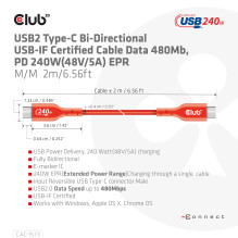 CABLE USB-C TO USB-C 2M / M / M CAC-1573 CLUB3D