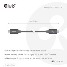 CABLE USB-C TO USB-C 1.2M / BLACK CAC-1570 CLUB3D