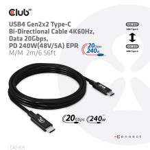 CABLE USB-C TO USB-C 2M / M / M CAC-1575 CLUB3D CABLE USB-C TO USB-C 2M / M / M CAC-1575 CLUB3D