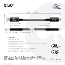 CABLE USB-C TO USB-C 2M / M / M CAC-1575 CLUB3D CABLE USB-C TO USB-C 2M / M / M CAC-1575 CLUB3D
