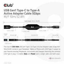CABLE USB-C TO USB 10M / M / F CAC-1538 CLUB3D CABLE USB-C TO USB 10M / M / F CAC-1538 CLUB3D