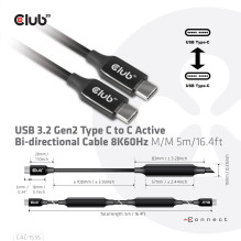 CABLE USB-C TO USB-C 5M / M / M CAC-1535 CLUB3D