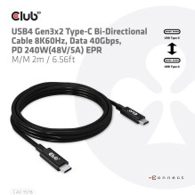 CABLE USB-C BI-DIRECTIONAL 2M / M / M CAC-1578 CLUB3D