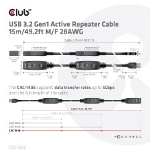 USB 3.2 kartotuvo laidas 15M / M / F CAC-1406 CLUB3D
