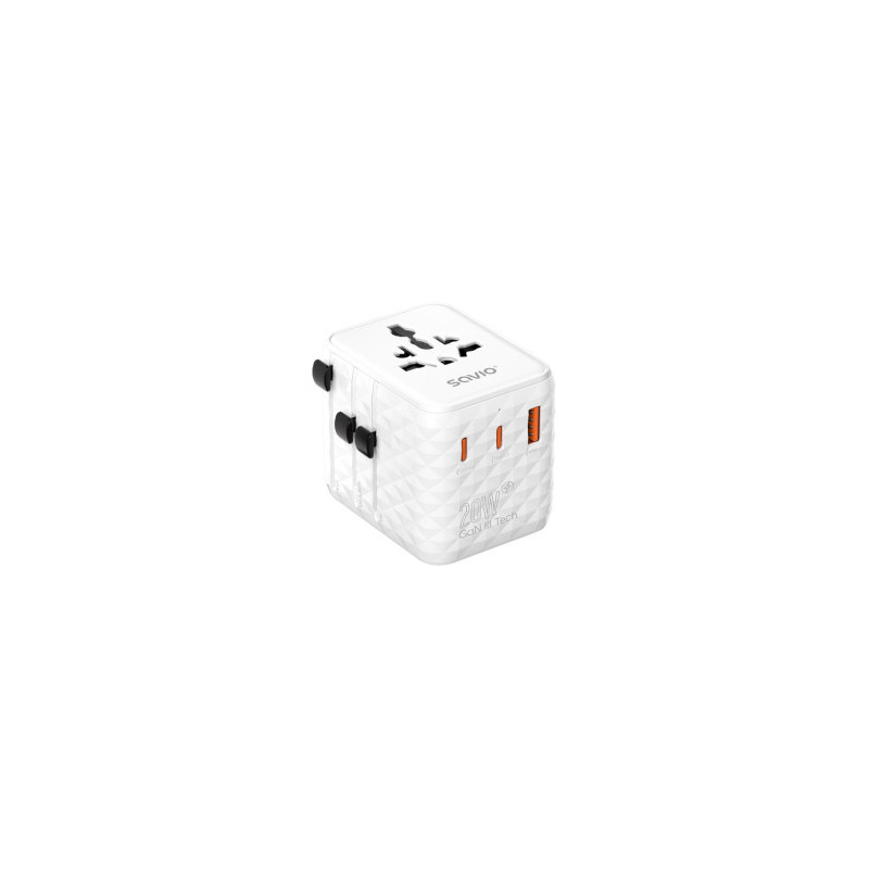Strāvas adapteris SAVIO Travel adapter Universal 20W USB-A USB-C