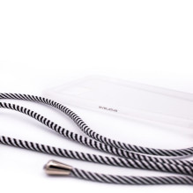 „Evelatus Samsung A50“ dėklas su virve, juodomis juostelėmis, permatomas