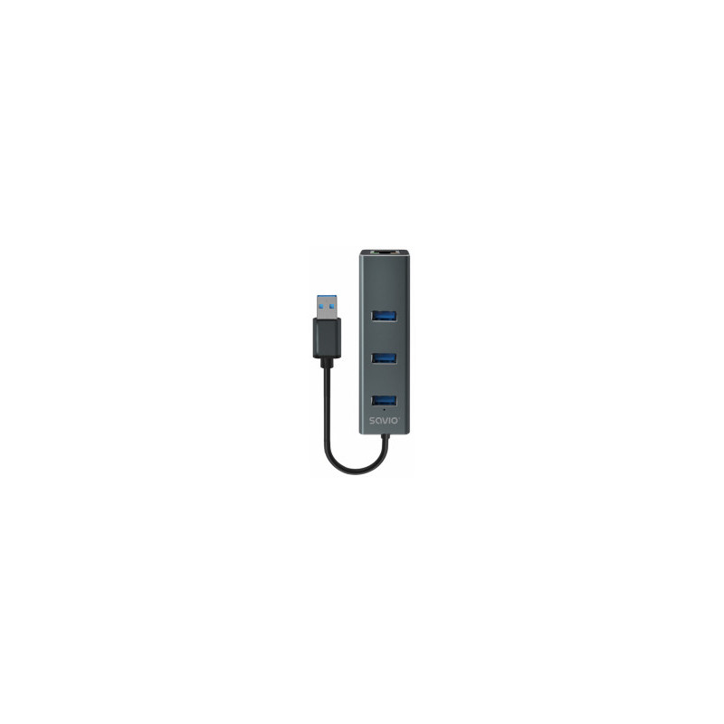 USB Hub Savio 3-port USB-A 3.1 Gen 1 Hub with RJ-45 Gigabit Ethernet