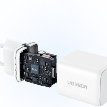 „Ugreen Nexode N“ serijos X512 20 W „GaN“ 1 x USB-C sieninis įkroviklis – baltas