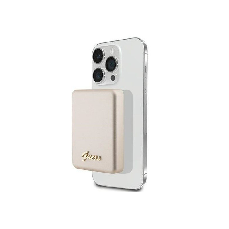 „Guess“ nešiojamoji baterija 3000mAh, „MagSafe“ metalinis užrašas su logotipu, auksinė
