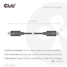 CABLE USB-C THUNDERBOLT 1M / M / M CAC-2501 CLUB3D