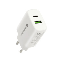 Įkroviklis - EverActive Greitas Įkrovimas 3.0 &amp; USB-C PD PPS 25W Baltas