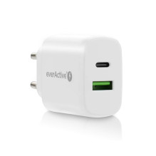 Įkroviklis - EverActive Greitas Įkrovimas 3.0 &amp; USB-C PD PPS 25W Baltas