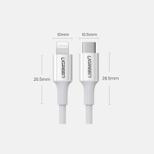 Ugreen US171 Lightning – USB-C MFi PD kabelis 20W 480Mb/s 1m – baltas Ugreen US171 Lightning – USB-C MFi PD kabelis 20W 480Mb/s 1m – baltas