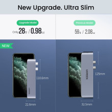 HUB Ugreen 60559 2x USB-C / USB-C PD (Thunderbolt 3, 100W, 4K 60 Hz, 10 Gbps) / HDMI 4K 30 Hz / 3x USB 3.0, skirta MacBo