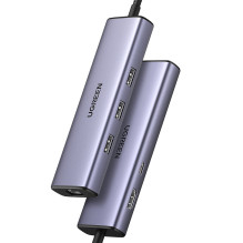 HUB Ugreen CM512 15598 6in1 USB-C – 3x USB-A 3.0 / HDMI / RJ45 / USB-C PD - pilka