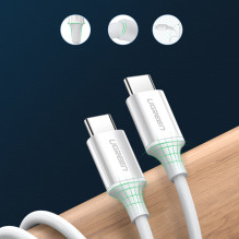 Ugreen US264 60518 USB-C / USB-C PD QC AFC kabelis 1 m – baltas
