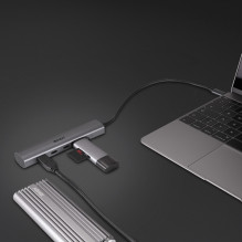 USB Hub - Lindy 4 Port USB 3.2 Gen 2 Type C Hub, 10 Gbps, Dark Gray