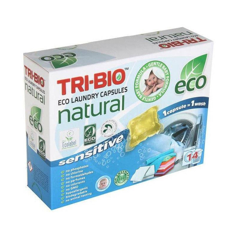Skalbimo kapsulės TRI-BIO SENSITIVE, 14 vnt.