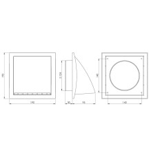 VENT.GRILLE PLASTIC 190X190MM 125MM EXT.