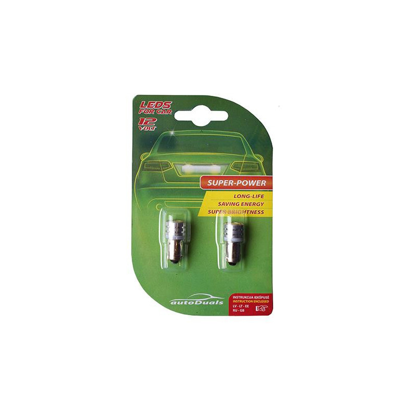 AutoDuals 1SMD-LED Ba9s Light Bulb White 2pcs
