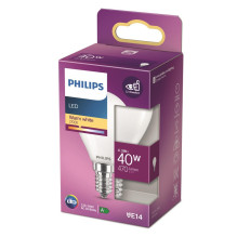 LED lemputė Philips P45, 4.3W, E14, 2700K, 470lm, matinė LED lemputė Philips P45, 4.3W, E14, 2700K, 470lm, matinė