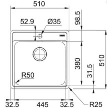Plautuvė Franke Bell BCX 610-51 101.0622.893 51x51x20cm Plautuvė Franke Bell BCX 610-51 101.0622.893 51x51x20cm