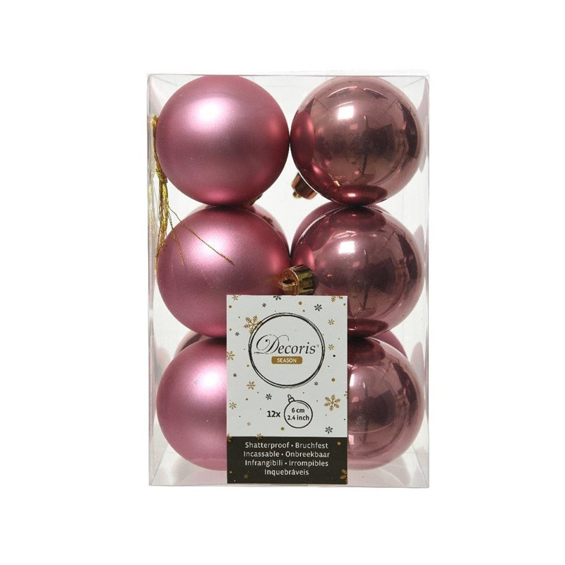 Christmas Tree toys Decoris 22002, pink, 60 mm, 12 pcs