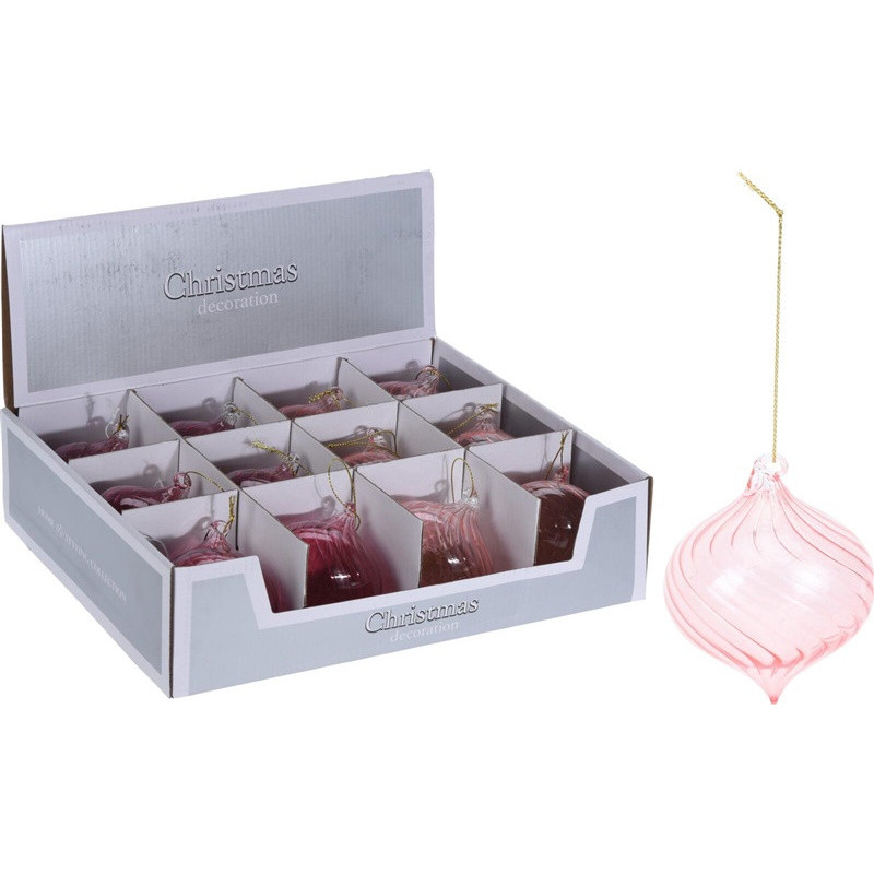 XMAS BALL 8CM PINK GLASS ONION ABR705160