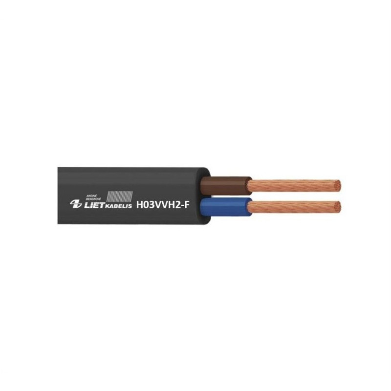 Kabelis Lietkabelis H03VVH2-F, 2 x 0,75 mm², juodas