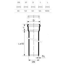 Pipe PP Magnaplast, Ø 40 mm, 1 m Pipe PP Magnaplast, Ø 40 mm, 1 m