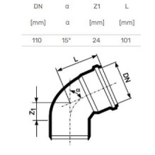 Vidaus kanalizacijos alkūnė HTplus, Ø 110 mm, 15° Vidaus kanalizacijos alkūnė HTplus, Ø 110 mm, 15°
