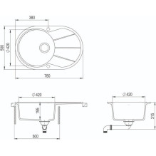 Sink Aquasanita SR101, stone, 78 cm x 50 cm x 19.5 cm