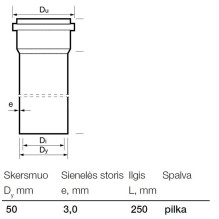 Indoor sewer PVC pipe Wavin, Ø 50, 0.25 m