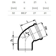 Elbow internal D32x88.5° white Elbow internal D32x88.5° white