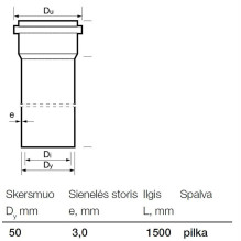 Vidaus kanalizacijos PVC vamzdis Wavin, Ø 50 mm, 1,5 m Vidaus kanalizacijos PVC vamzdis Wavin, Ø 50 mm, 1,5 m