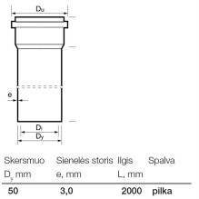 Vidaus kanalizacijos PVC vamzdis Wavin, Ø 50 mm, 2 m Vidaus kanalizacijos PVC vamzdis Wavin, Ø 50 mm, 2 m