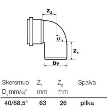 Vidaus kanalizacijos alkūnė Wavin, Ø 40 mm, 88.5° Vidaus kanalizacijos alkūnė Wavin, Ø 40 mm, 88.5°