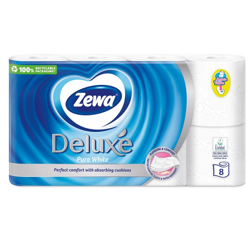 PAPER WC ZEWA DELUXE WHITE 3PLY 8PCS