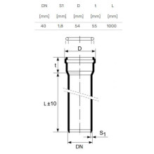 Pipe internal D40 1 m white PP Pipe internal D40 1 m white PP