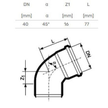 Elbow internal D40x45° white PP