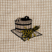 Embroidered sauna apron 75x145cm, brownish waffled Embroidered sauna apron 75x145cm, brownish waffled