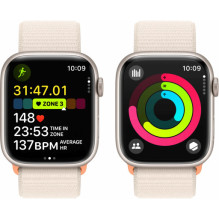 „Apple Watch Series 9 Cellular“ 45 mm „Starlight“ / „Starlight“ sportinis dirželis „Apple Watch Series 9 Cellular“ 45 mm „Starlight“ / „Starlight“ sportinis dirželis