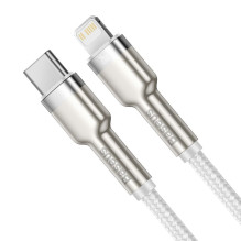 USB-C laidas į „Lightning“ jungtį „Baseus Cafule“, baltas, maitinimo šaltinis, 20 W, 1 m (baltas)