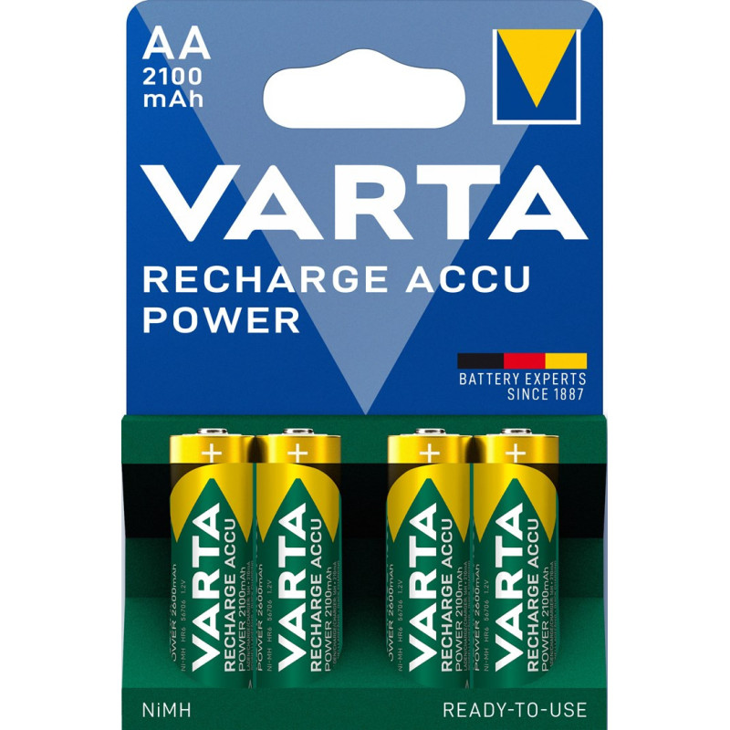 VARTA HR6 AA įkraunamos baterijos 2100 mAh 56706, 4 vnt., žalia, geltona